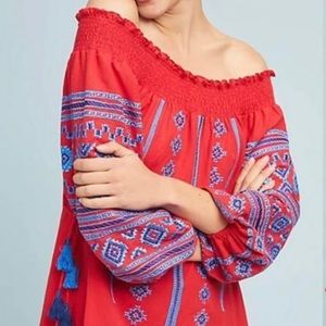 Anthropologie Ranna Gill Red Peasant Dress